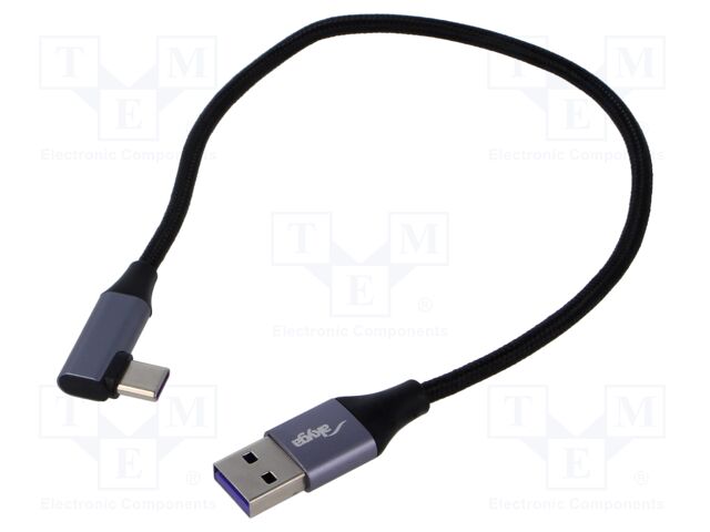 Cable; USB 2.0; USB A plug,USB C angled plug; nickel plated