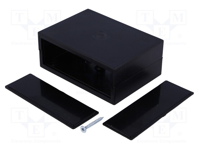 Enclosure: with panel; X: 64.5mm; Y: 89.2mm; Z: 35.8mm; ABS; black