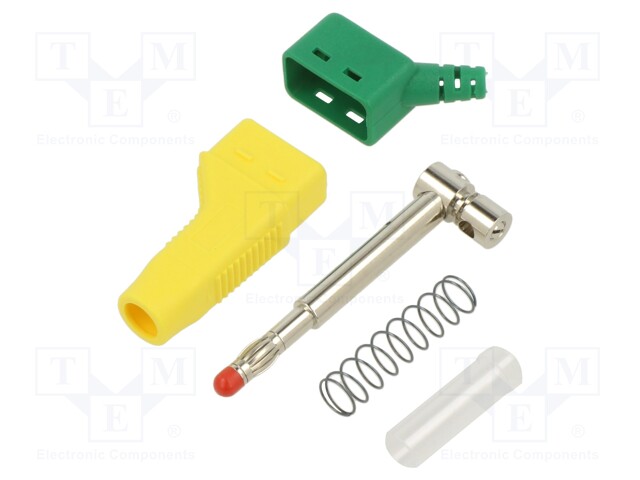 Plug; 4mm banana; 32A; 30VAC; 60VDC; yellow-green; 2.5mm2; on cable