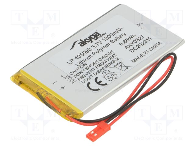 Re-battery: Li-Po; 3.7V; 1800mAh; cables,JST SYP-02T-1 socket