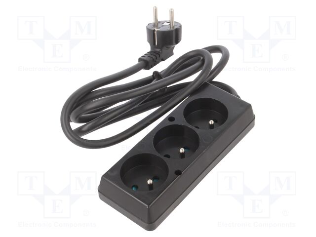 Extension lead; 3x1.5mm2; Sockets: 3; PVC; black; 1.5m; 16A