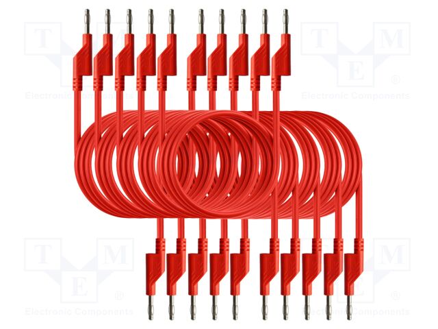 Test leads; 50VAC,120VDC; 10A; banana plug 4mm,both sides; red