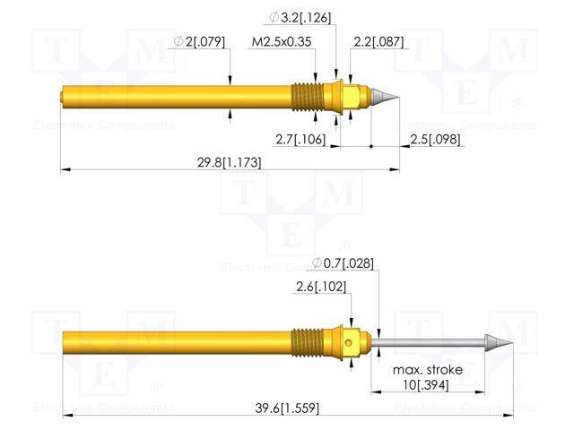 Test needle; Spring compression: 6mm; 10mm; 2A; steel; Ø: 1.5mm
