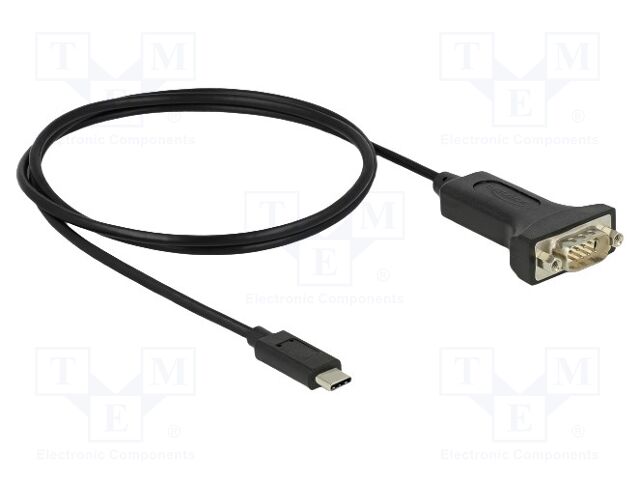 USB to RS232 converter; D-Sub 9pin plug,USB C plug; 1m; black