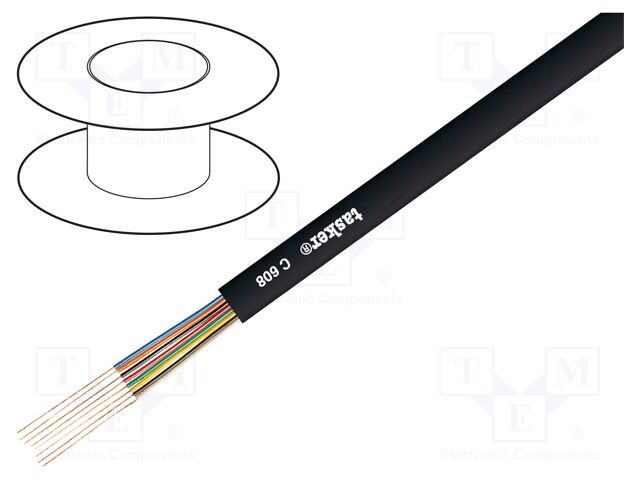 Wire; 8x0.08mm2; stranded; 0.08mm2; OFC; PVC; black; 2.4x8.8mm; flat