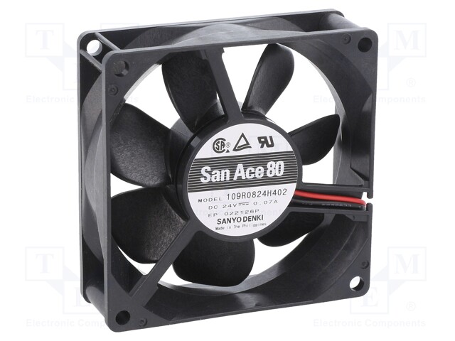 Axial Fan, 24 V, DC, 80 mm, 25 mm, 36.4 cu.ft/min, 1.03 m³/min