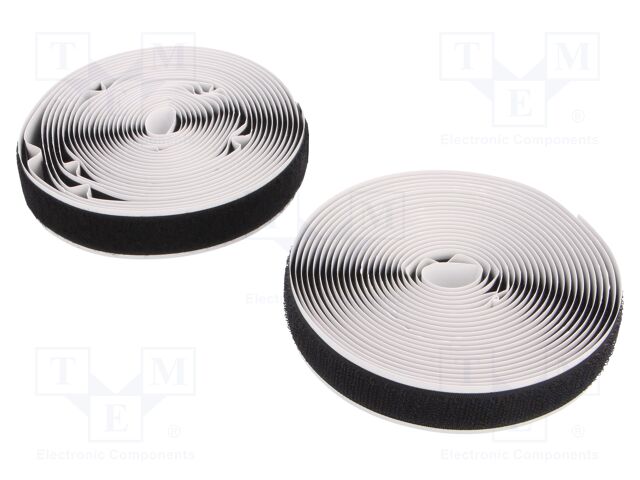 Tape: hook and loop; W: 20mm; L: 5m; Thk: 3mm; caoutchouc; black