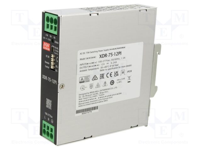 Power supply: switching; for DIN rail mounting; XDR-75