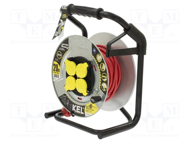 Extension lead; reel,with non-rotating sockets; Sockets: 4; red