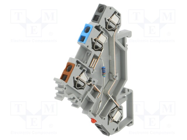 Splice terminal: rail; ways: 3; terminals: 4; grey; spring clamp