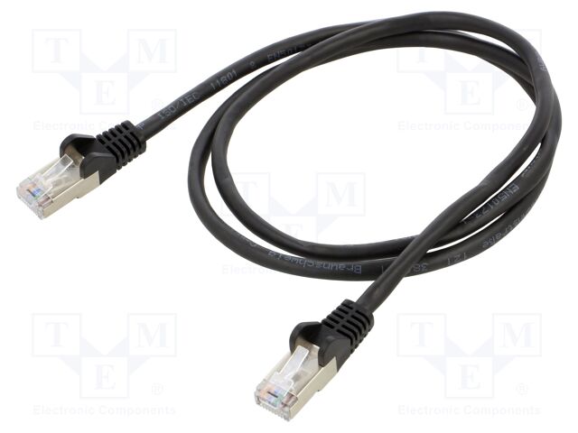Patch cord; SF/UTP; 5e; stranded; CCA; PVC; black; 1m; 26AWG