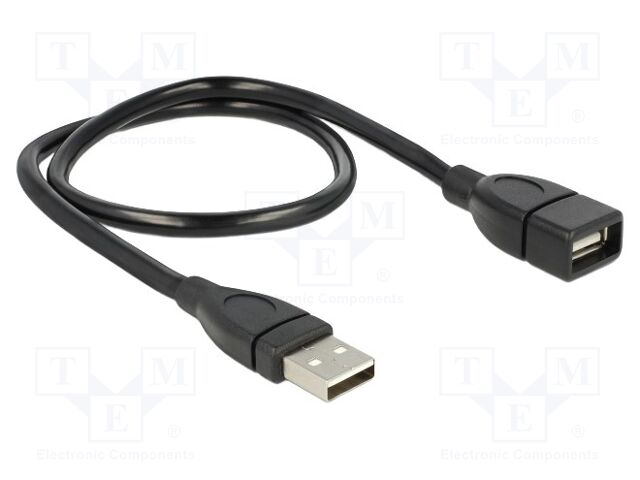 Cable; USB 2.0; USB A socket,USB A plug; 0.5m; black; 24AWG,28AWG
