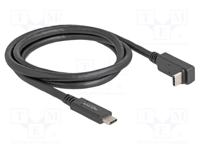 Cable; USB C plug,USB C plug 90° up/down; 1m; black; 10Gbps; 60W