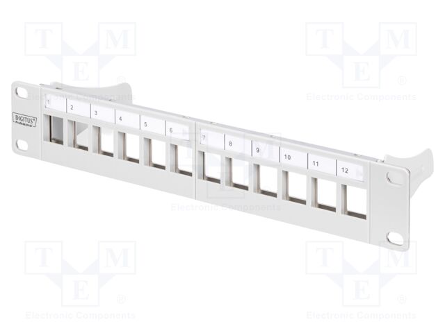 Patch panel; Keystone; grey; Number of ports: 12; 10"; Cat: 6a; RACK