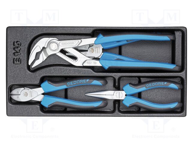 Kit: pliers; in a plastic tray; cutting,adjustable,universal