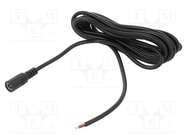 Cable; 2x0.5mm2; DC 5,5/2,1 socket; straight; black; 3m; -20÷80°C