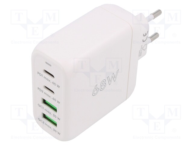 Power supply: switched-mode; plug; 4.5÷20VDC; 68W; Plug: EU; 86.7%
