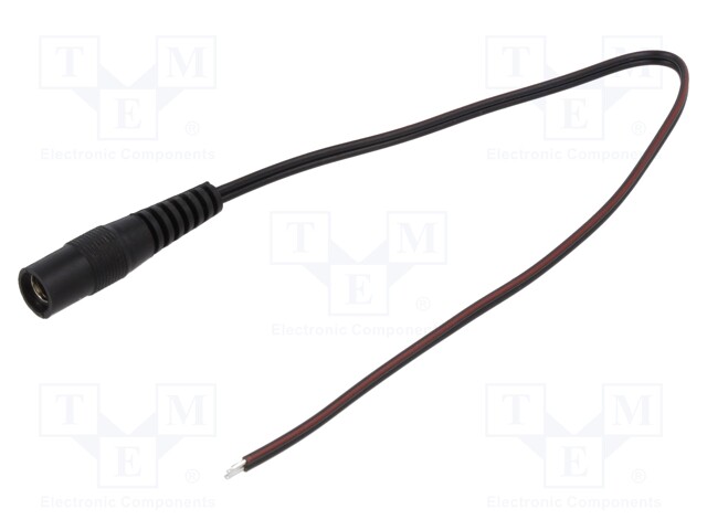 Cable; wires,DC 5,5/2,5 socket; straight; 0.35mm2; black; 0.25m