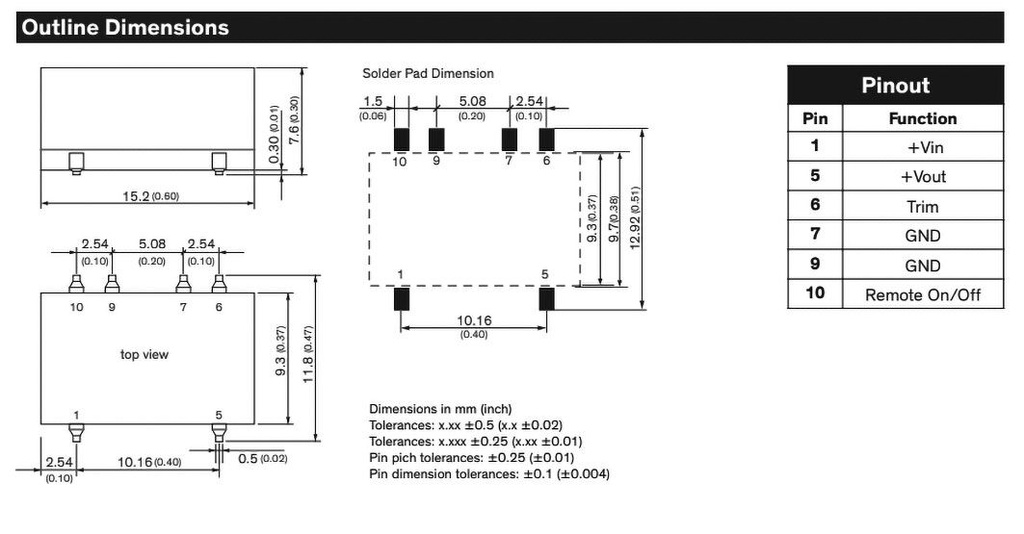 Converter: DC/DC; Uin: 10.5÷42V; 9VDC; Iout: 1A; SMD; 15.2x9.3x7.6mm