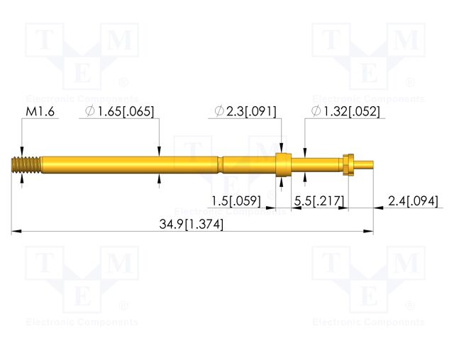 Test needle; Spring compression: 4mm; 5mm; 8A; CuBe; gold-plated