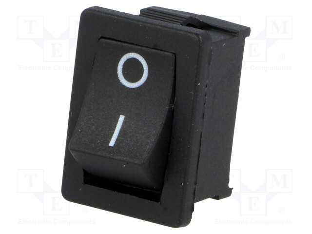 ROCKER; SPST; Pos: 2; OFF-ON; 6A/250VAC; black; none; 35mΩ; -30÷80°C
