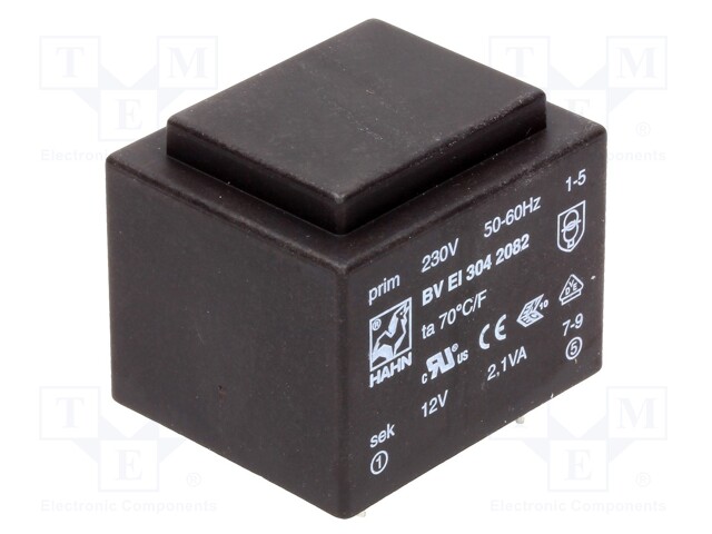 Transformer: encapsulated; 2.1VA; 230VAC; 12V; 175mA; Mounting: PCB