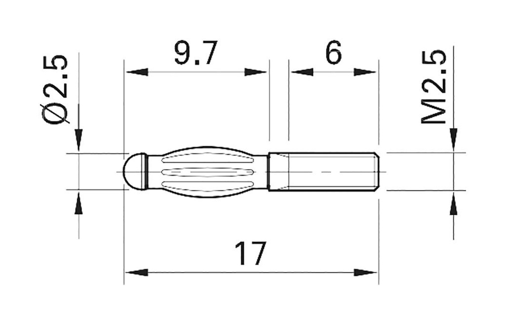 Connector: 2,5mm banana; plug; 25A; max.150°C; L: 17mm; 0.5mΩ