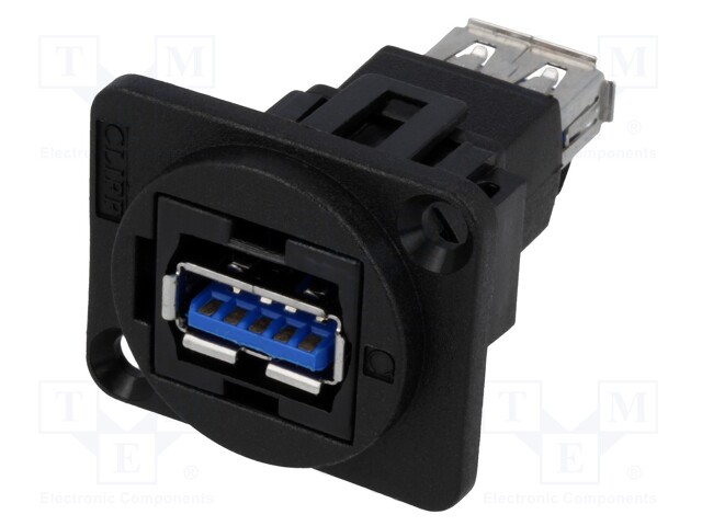 Coupler; USB A socket,both sides; FT; USB 3.0; plastic; 19x24mm