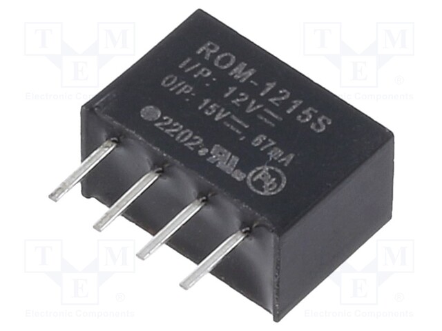 Converter: DC/DC; 1W; Uin: 10.8÷13.2V; Uout: 15VDC; Iout: 67mA; SIP4
