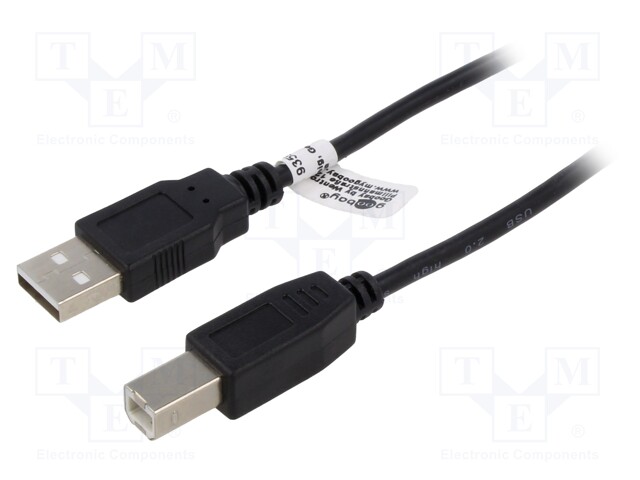 Cable; USB 2.0; USB A plug,USB B plug; 5m; black; Core: CCS; PVC