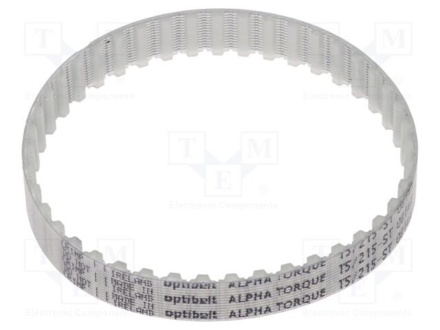 Timing belt; T5; W: 10mm; H: 2.2mm; Lw: 215mm; Tooth height: 1.2mm