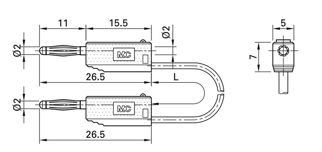 Test lead; 60VDC; 30VAC; 10A; banana plug 2mm,both sides; blue