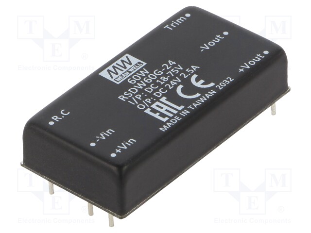 Converter: DC/DC; 60W; Uin: 18÷75V; Uout: 24VDC; Iout: 2.5A; 2"x1"