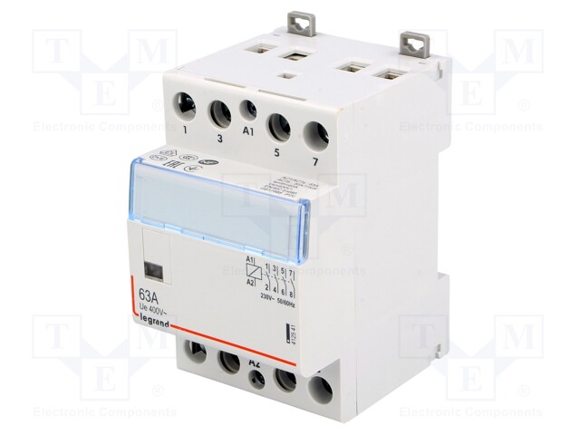 Contactor: 4-pole installation; NO x4; 230VAC; 63A; DIN; SM300