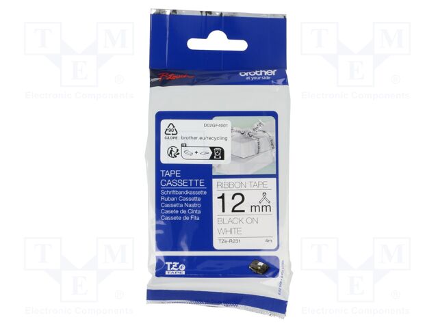 Tape; 12mm; 4m; white; Character colour: black; laminated