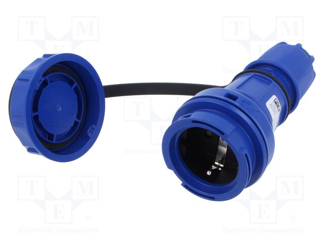 Connector: AC supply; female; socket; 2P+PE; 250VAC; 16A; blue