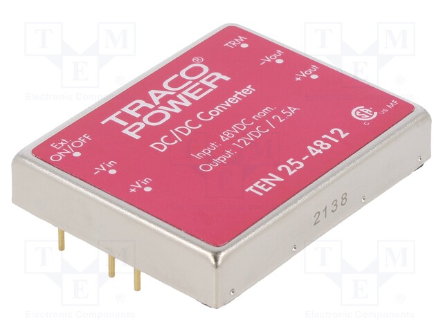Converter: DC/DC; 25W; Uin: 36÷75V; 12VDC; Iout: 2500mA; 2"x1,6"
