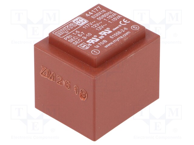 Transformer: encapsulated; 2.3VA; 117VAC; 12V; 12V; 96mA; 96mA