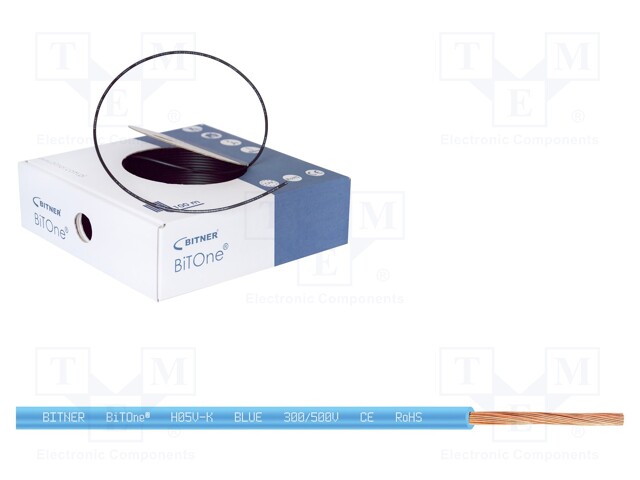 Wire; BiTOne; stranded; Cu; 1mm2; blue; PVC; 300/500V; 100m; Class: 5