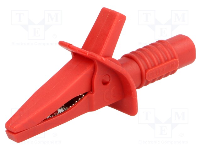 Crocodile clip; 10A; red; max.25mm; Connection: 4mm socket