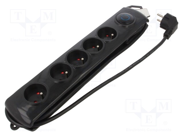 Plug socket strip: protective; Sockets: 5; 230VAC; 10A; black
