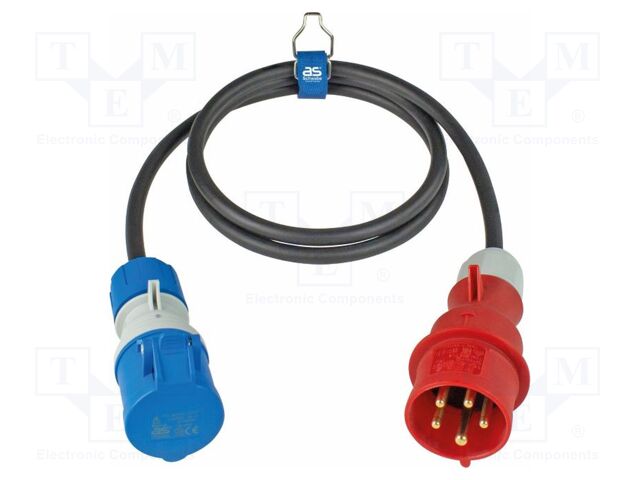 Extension lead; 3G2.5mm2; Sockets: 1; rubber; black; 1.5m; 16A