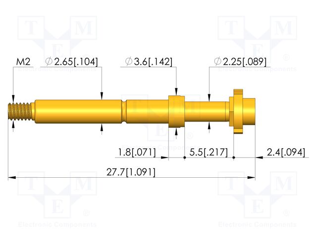 Test needle; Spring compression: 4mm; 5mm; 8A; CuBe; gold-plated