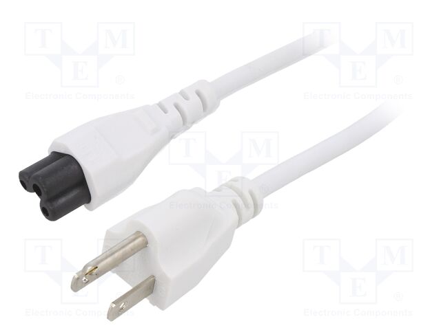 Cable; 3x18AWG; IEC C5 female,NEMA 5-15 (B) plug; PVC; 1.8m; 7A