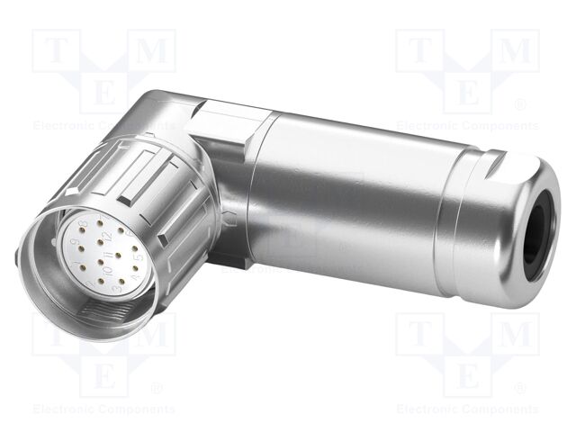 Connector: M23; plug; PIN: 12; crimped; angled; IP67; 8A; 48V; metal