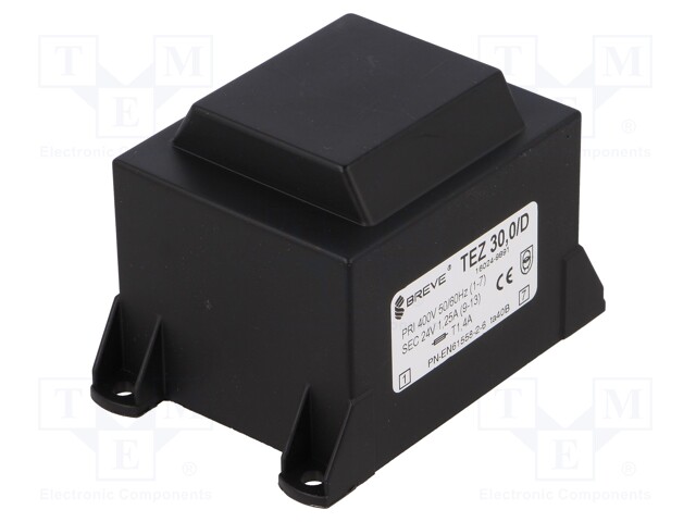Transformer: encapsulated; 30VA; 400VAC; 24V; 1250mA; Mounting: PCB