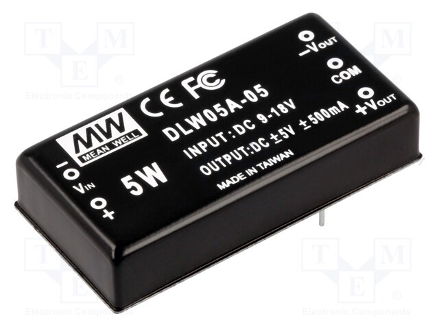 Converter: DC/DC; 5W; Uin: 9÷18V; Uout: 5VDC; Uout2: -5VDC; 2"x1"