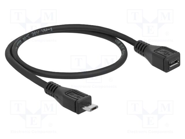 Cable; USB 2.0; USB B micro socket,USB B micro plug; 0.5m; black