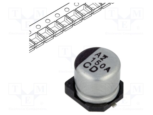 Capacitor: electrolytic; low impedance; SMD; 150uF; 10VDC; ±20%