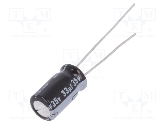 Capacitor: electrolytic; THT; 33uF; 35VDC; Ø6.3x11mm; Pitch: 2.5mm